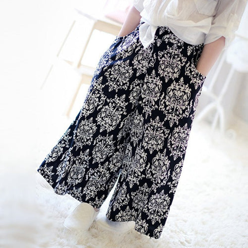 princess-girls-floral-print-ethnic-elastic-tutu-skirts-pants-kids-loose-a-line-long-pant-new BBL