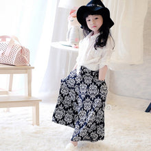 princess-girls-floral-print-ethnic-elastic-tutu-skirts-pants-kids-loose-a-line-long-pant-new BBL