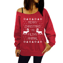 Print Animal Deer Christmas Tree Hoodies Women Off Shoulder Long Sleeve Sweatshirt Hoodie Green Blue Grey Red