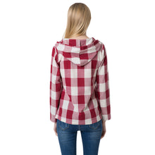 women-blouses-plaid-print-shirt-drawstring-pocket-v-neck-linen-casual-vintageshirt-women-tops-blusas-red BBL