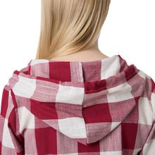 women-blouses-plaid-print-shirt-drawstring-pocket-v-neck-linen-casual-vintageshirt-women-tops-blusas-red BBL