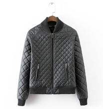 Quilting Plaid Bomber Quilted Jacket Zipper pockets Long sleeve Thick Padded Short Coat Pilots Outwear Tops Black White