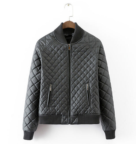 Quilting Plaid Bomber Quilted Jacket Zipper pockets Long sleeve Thick Padded Short Coat Pilots Outwear Tops Black White