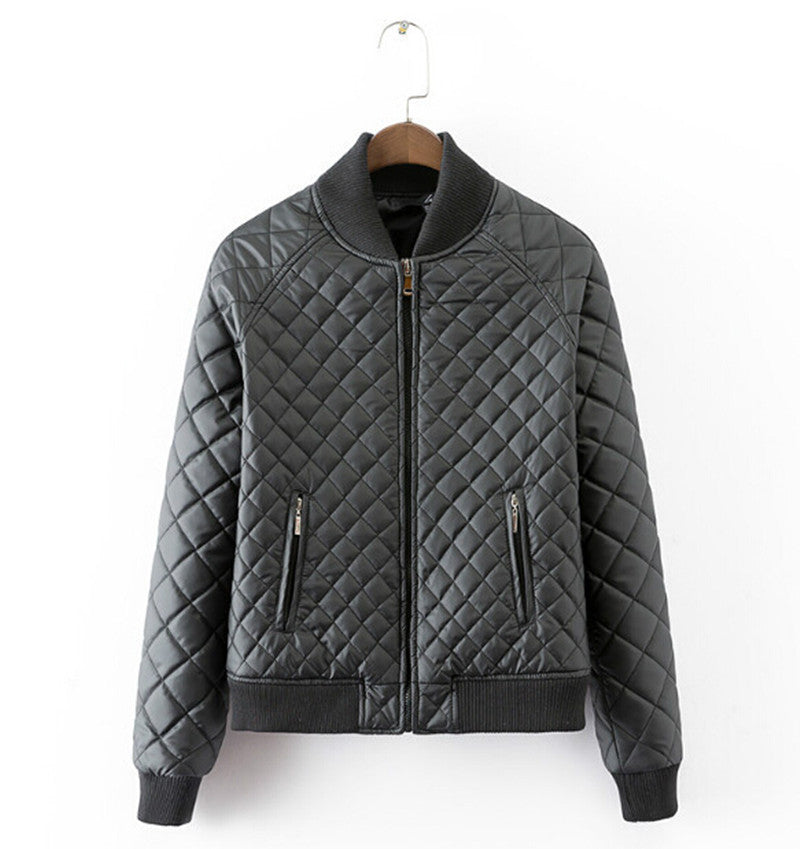 Quilting Plaid Bomber Quilted Jacket Zipper pockets Long sleeve Thick Padded Short Coat Pilots Outwear Tops Black White