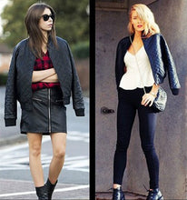 Quilting Plaid Bomber Quilted Jacket Zipper pockets Long sleeve Thick Padded Short Coat Pilots Outwear Tops Black White