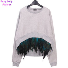 Removable Stitching Feather hem Pullovers Sweatshirt Women Irregular Hem Long Sleeve Hoodies Sweats Jumpers Femme 3 colors