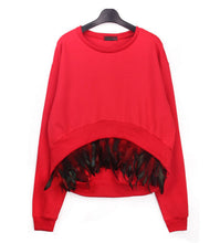 Removable Stitching Feather hem Pullovers Sweatshirt Women Irregular Hem Long Sleeve Hoodies Sweats Jumpers Femme 3 colors