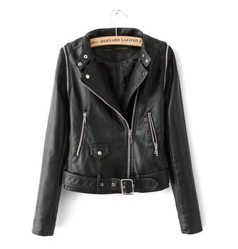 Removable sleeves Faux Leather Jacket Stand Collar Oblique Closure Zipper PU Leather Coat Outwear Femme Black White