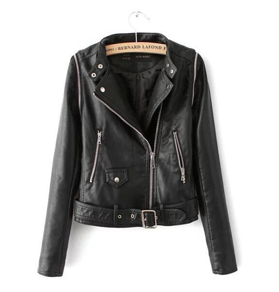 Removable sleeves Faux Leather Jacket Stand Collar Oblique Closure Zipper PU Leather Coat Outwear Femme Black White