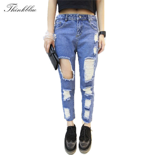 Retail Jeans Big Hole Destroyed Ripped Jeans Woman Loose Boyfriend Jeans Stylish Denim Pants Women Jeans