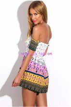 Retro BOHO Jumpsuit Women's Floral Geometric Print Slash neck Strapless Off the shoulder Pleated Mini Short Beach Rompers
