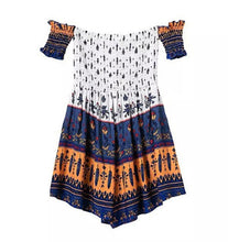 Retro BOHO Jumpsuit Women's Floral Geometric Print Slash neck Strapless Off the shoulder Pleated Mini Short Beach Rompers