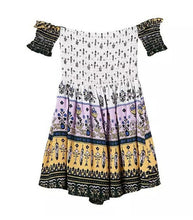 Retro BOHO Jumpsuit Women's Floral Geometric Print Slash neck Strapless Off the shoulder Pleated Mini Short Beach Rompers