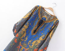 Retro Baroque Totem Paisley Floral Print Streamer V Neck 3/4 Sleeve Casual Shift Dress Women Short Dresses Tops Femme