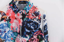 Retro Bloom Contrast Colorful Floral Print Lapel Long sleeve Shirt Women's Flower Print Shirt Blouse Tops