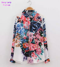 Retro Bloom Contrast Colorful Floral Print Lapel Long sleeve Shirt Women's Flower Print Shirt Blouse Tops
