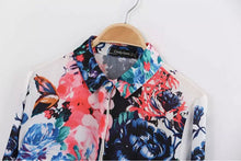 Retro Bloom Contrast Colorful Floral Print Lapel Long sleeve Shirt Women's Flower Print Shirt Blouse Tops