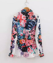 Retro Bloom Contrast Colorful Floral Print Lapel Long sleeve Shirt Women's Flower Print Shirt Blouse Tops