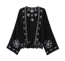 Retro Embroidery Snow Flower Crotoch Lace Hem Cardigan Kimono Shirt Brand Show style Women's Beach Holiday Blouse Tops
