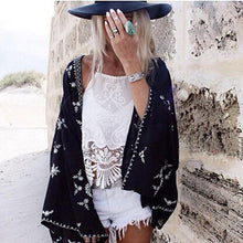 Retro Embroidery Snow Flower Crotoch Lace Hem Cardigan Kimono Shirt Brand Show style Women's Beach Holiday Blouse Tops