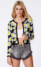 Retro Ethnic Daisy Flower Print Cardigan Thin Short Jacket Women's Collarless long sleeve Jacket Coats Suits Blouse Tops