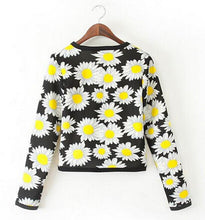 Retro Ethnic Daisy Flower Print Cardigan Thin Short Jacket Women's Collarless long sleeve Jacket Coats Suits Blouse Tops