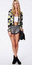 Retro Ethnic Daisy Flower Print Cardigan Thin Short Jacket Women's Collarless long sleeve Jacket Coats Suits Blouse Tops