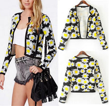 Retro Ethnic Daisy Flower Print Cardigan Thin Short Jacket Women's Collarless long sleeve Jacket Coats Suits Blouse Tops