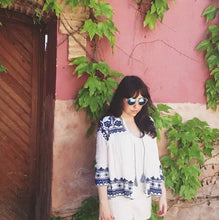 Retro Ethnic Embroidery Blue & White Floral Stream Loose Kimono Cardigan Shirt Women's Casual Linen Blouse Sunscreen