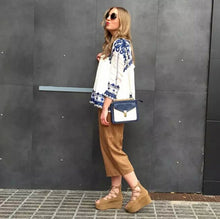 Retro Ethnic Embroidery Blue & White Floral Stream Loose Kimono Cardigan Shirt Women's Casual Linen Blouse Sunscreen