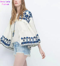 Retro Ethnic Embroidery Blue & White Floral Stream Loose Kimono Cardigan Shirt Women's Casual Linen Blouse Sunscreen