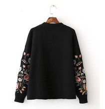 Retro Floral Embroidery Sweater Women O neck Long Sleeve Knitwear Jumper Pullover kleding jerseis mujer femme Black