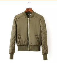 Retro Long sleeve Quilted Jacket Thin Padded Short Quilting Bomber Pilot Jacket Coat Outerwear Tops Femme 3 colors S M L XL