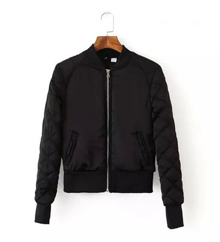 Retro Long sleeve Quilted Jacket Thin Padded Short Quilting Bomber Pilot Jacket Coat Outerwear Tops Femme 3 colors S M L XL