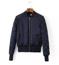Retro Long sleeve Quilted Jacket Thin Padded Short Quilting Bomber Pilot Jacket Coat Outerwear Tops Femme 3 colors S M L XL