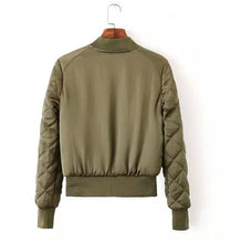 Retro Long sleeve Quilted Jacket Thin Padded Short Quilting Bomber Pilot Jacket Coat Outerwear Tops Femme 3 colors S M L XL