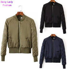 Retro Long sleeve Quilted Jacket Thin Padded Short Quilting Bomber Pilot Jacket Coat Outerwear Tops Femme 3 colors S M L XL