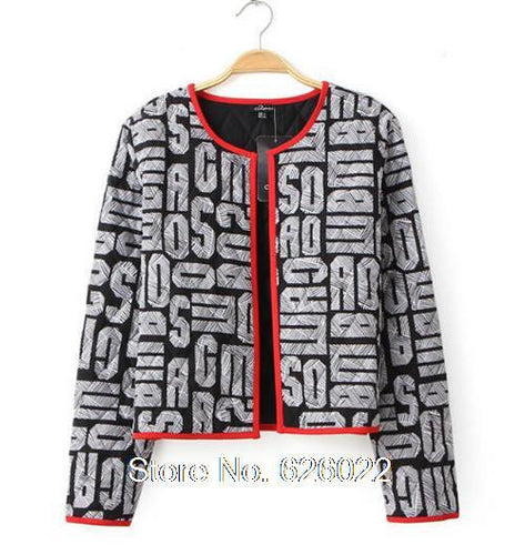 Retro Red Color Package edge Alphabet Print Short Jacket Quilted Cardigan Thin Padded Coats Outwear Tops