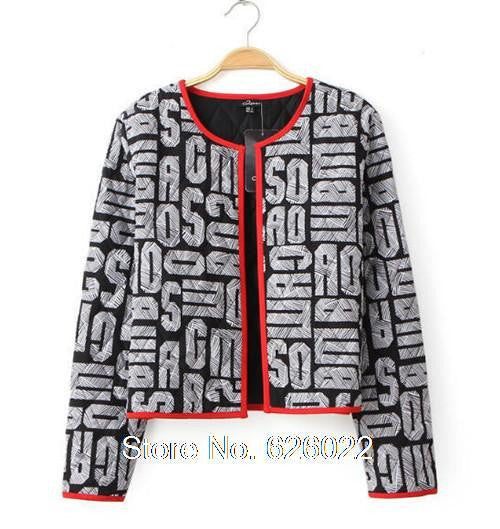 Retro Red Color Package edge Alphabet Print Short Jacket Quilted Cardigan Thin Padded Coats Outwear Tops