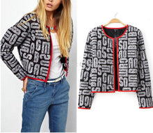 Retro Red Color Package edge Alphabet Print Short Jacket Quilted Cardigan Thin Padded Coats Outwear Tops