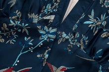 Retro Women Navy Floral Love Bird / Phoenix Print Crop Sleeve Chiffon Kimono Tee T-shirt Tops