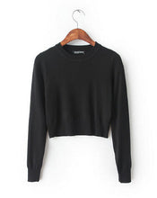 Retro Women's American Apparel Streetwear Blogger Short Sweater Crew neck Knitted Pullover Short Sweater Slim Knitwear Tops