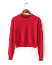 Retro Women's American Apparel Streetwear Blogger Short Sweater Crew neck Knitted Pullover Short Sweater Slim Knitwear Tops