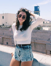 Retro Women's American Apparel Streetwear Blogger Short Sweater Crew neck Knitted Pullover Short Sweater Slim Knitwear Tops