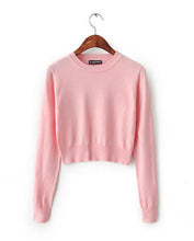 Retro Women's American Apparel Streetwear Blogger Short Sweater Crew neck Knitted Pullover Short Sweater Slim Knitwear Tops