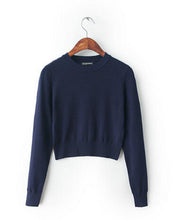 Retro Women's American Apparel Streetwear Blogger Short Sweater Crew neck Knitted Pullover Short Sweater Slim Knitwear Tops
