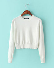 Retro Women's American Apparel Streetwear Blogger Short Sweater Crew neck Knitted Pullover Short Sweater Slim Knitwear Tops