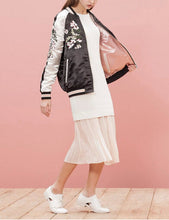 Reversible Coat Embroidery Flower Phoenix Bird Short Jacket Women Contrast sleeve Bomber Jacket Coat Pilots Outerwear