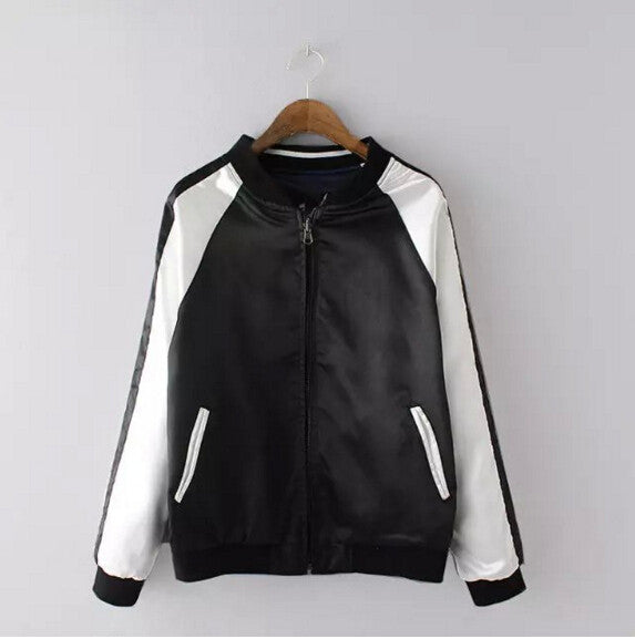 Reversible Coat Embroidery Oriental Flower Phoenix Bird Short Jacket Women Contrast sleeve Bomber Jacket Pilots Outerwear