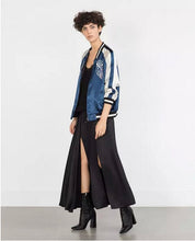Reversible Coat Embroidery Oriental Flower Phoenix Bird Short Jacket Women Contrast sleeve Bomber Jacket Pilots Outerwear